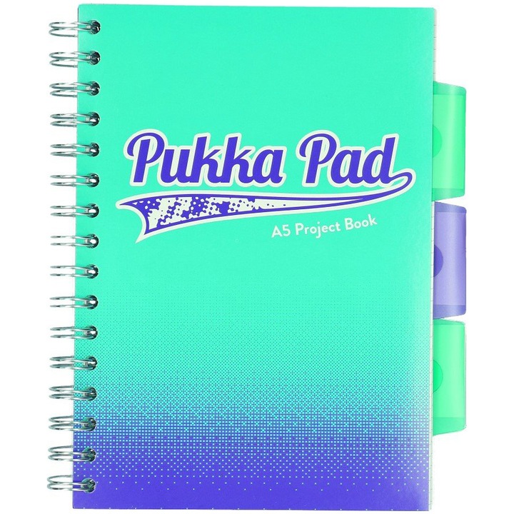 Тетрадка Pukka Project Book Fusion, Със спирала и разделители, A5, Тъмносин