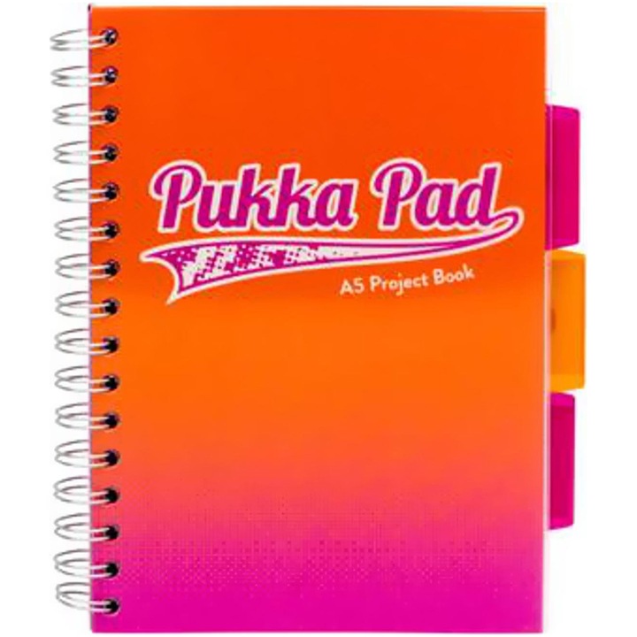 Caiet cu spirala si separatoare Pukka Project Book Fusion A5, portocaliu