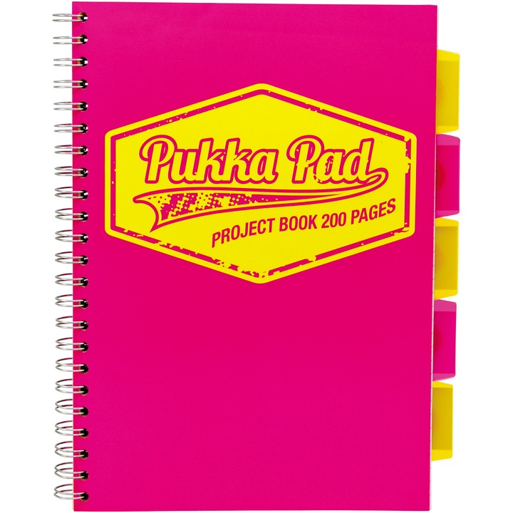 Caiet cu spirala si separatoare Pukka Project Book Neon A5 roz