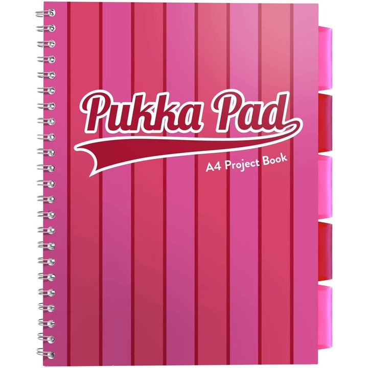 Caiet cu spirala si separatoare Pukka Project Book Vogue matematica A4 roz