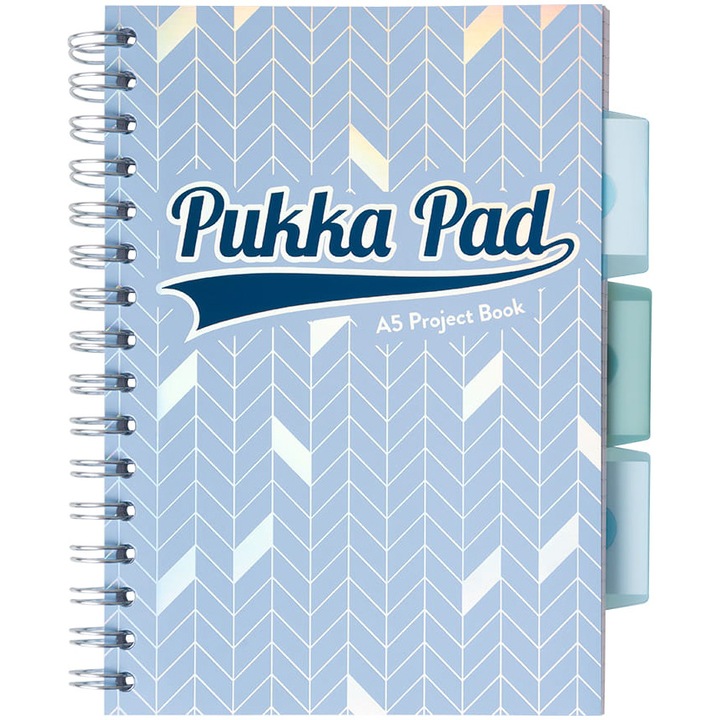 Тетрадка Pukka Project Book Glee, Със спирала и разделители, Квадратчета, A5, Светлосин