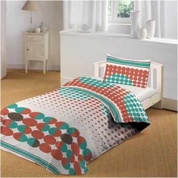 Lenjerie de pat, 3 piese, Kring Circles, pentru o persoana, 132 TC, 100% bumbac, Multicolor Lenjerie de pat, 3 piese, Kring Circles, pentru o persoana, 132 TC, 100% bumbac, Multicolor