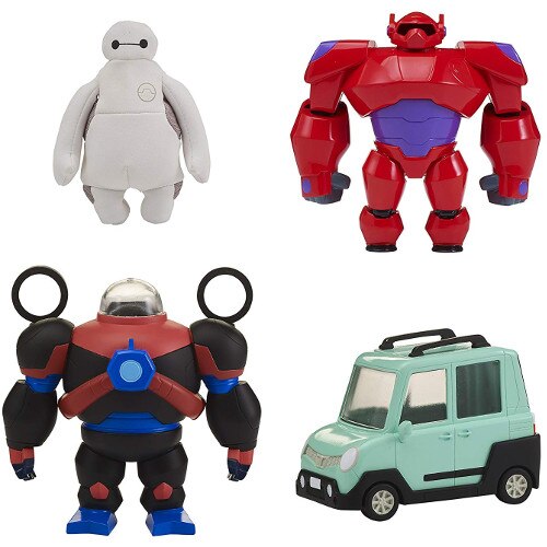 Set Bandai Figurina Baymax cu Accesorii Tip Costum Armura, Costum Scufundari si Masinuta