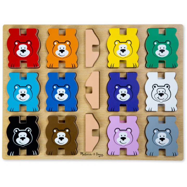 Puzzle din Lemn Melissa & Doug in Relief Ursuletii Colorati