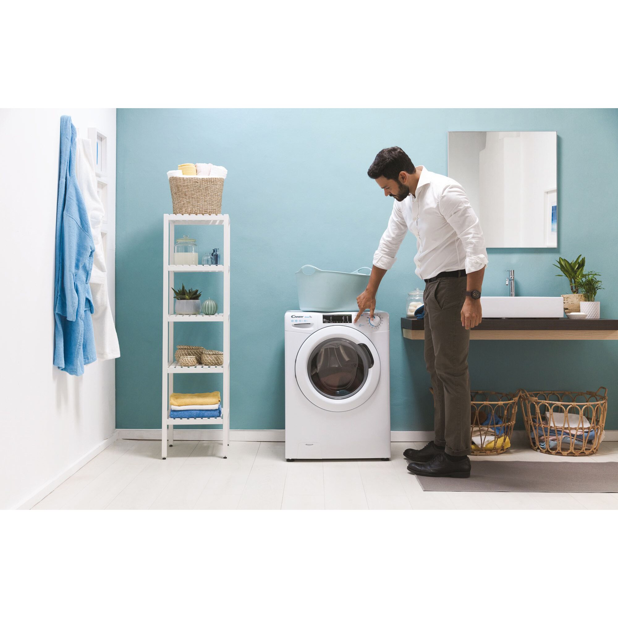 Masina de spalat rufe cu uscator Candy Smart Pro CSOW 4855TWE/1-S, 8 kg spalare, 5 kg uscare, 1400 rpm, Clasa C, Wi-Fi, Mix Power Systems, Steam, Active Motion Systems, Alb