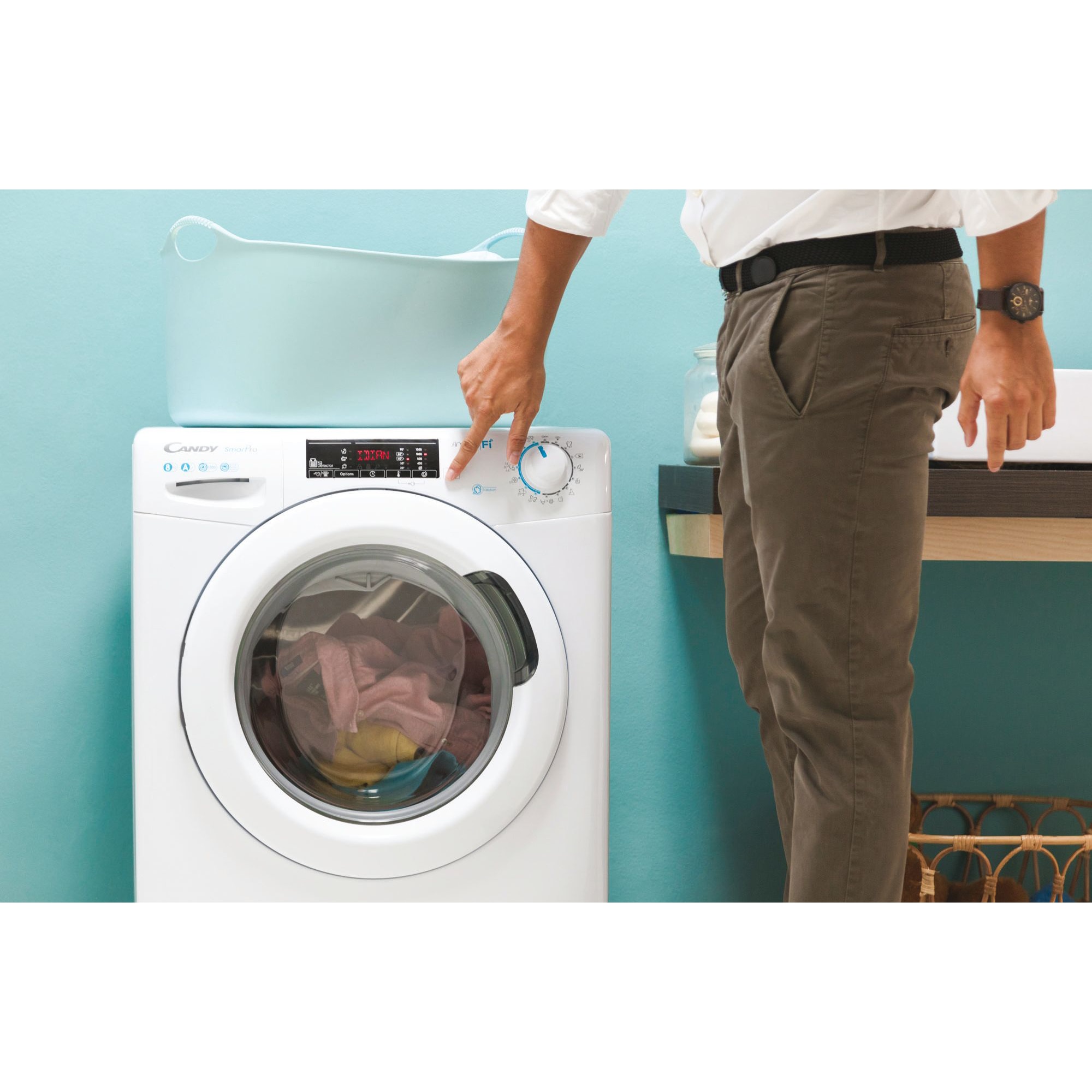 Masina de spalat rufe cu uscator Candy Smart Pro CSOW 4855TWE/1-S, 8 kg spalare, 5 kg uscare, 1400 rpm, Clasa C, Wi-Fi, Mix Power Systems, Steam, Active Motion Systems, Alb