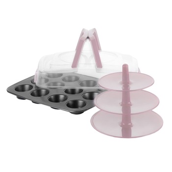 Set tava 12 briose, capac si suport briose, Ibili, plastic, 37x29 cm Set tava 12 briose, capac si suport briose, Ibili, plastic, 37x29 cm
