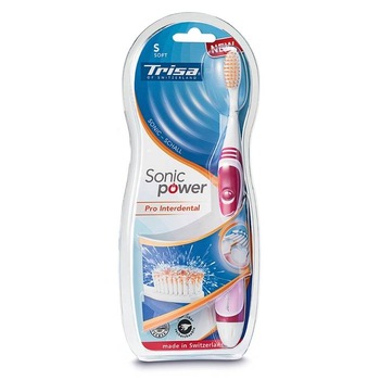 Periuta de dinti electrica sonica Trisa Sonic Power ProInterdental Soft, 26000 vibratii/min, Acumulator, 661856 Roz