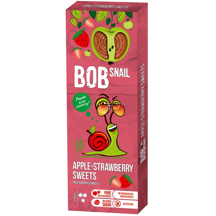 Bomboane naturale din fructe Bobsnail, fara zahar, capsuna, 30g