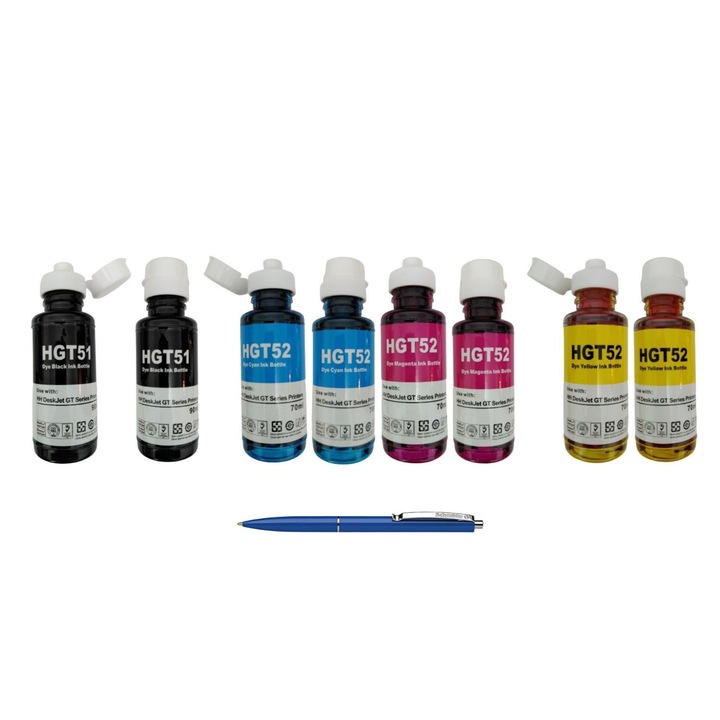 Пакет Бутилка с мастило AlphaChem, Съвместима с HP 2X GT51XL Черен, 2X GT52 Cyan, 2X GT52 Магента, 2X GT52 жълто, 60000 страници и Schneider Pen