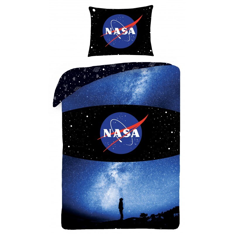 Set lenjerie pat NASA, Albastru, 140x200 cm, 2 piese