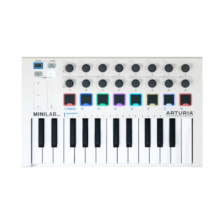 MIDI контролер Arturia MiniLab MkII, Кийборд с 25 клавиша, USB 2.0 порт, Включен софтуерен пакет, Бял