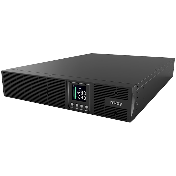 UPS nJoy Aster 3K 2U On-line, 3000VA/2700W, 8 IEC C13 гнезда, 1 IEC C19 гнездо, Двойно преобразуване, LCD дисплей