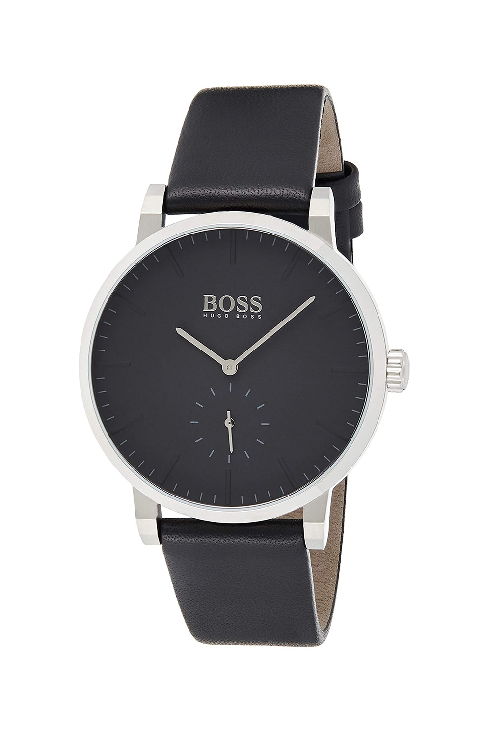 HUGO, Ceas analog cu o curea de piele, Negru