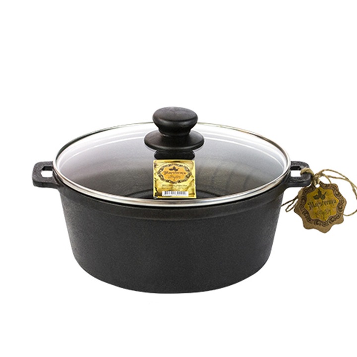 Oala, Maysternya, fonta, nesmaltata, cu capac, 2L