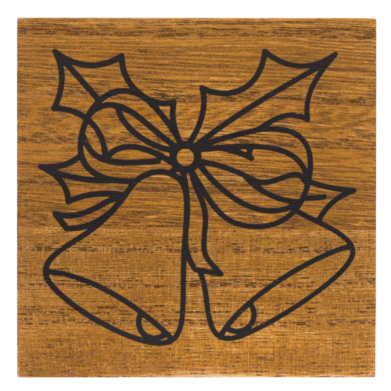 Suport Pahare din Lemn, New Line, model de Craciun cu Clopote, 10x10 cm, Maro