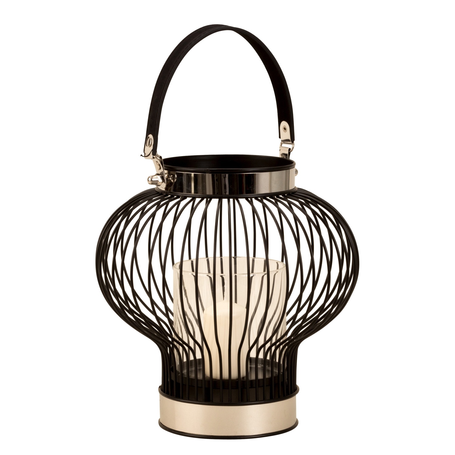 Suport lumanare, din metal si sticla, Negru, 24 cm