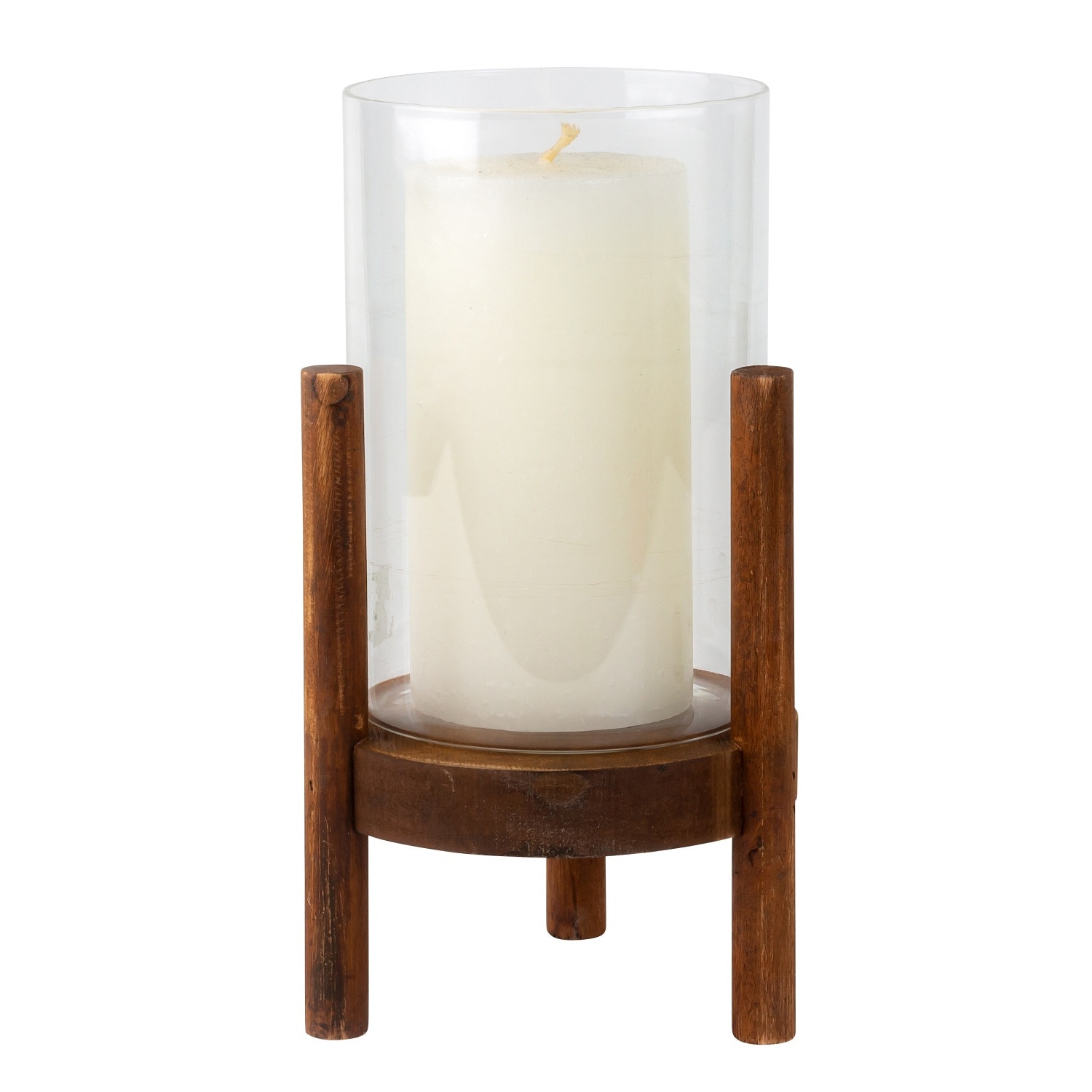 Suport Lumanare din Sticla si Lemn, Maro, 22.5 cm