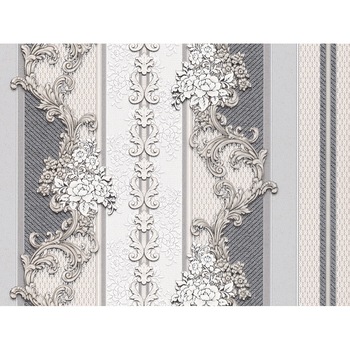 Tapet Slavyanski Oboi, Elegant 5613-10, model clasic cu flori si dungi, gri-negru, lavabil, vinil, pentru living sau dormitor, rola 5mp Tapet Slavyanski Oboi, Elegant 5613-10, model clasic cu flori si dungi, gri-negru, lavabil, vinil, pentru living sau dormitor, rola 5mp