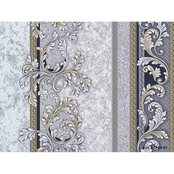 Tapet Slavyanski Oboi, Regal 5708-03, model clasic cu flori si dungi, gri-negru-bej, lavabil, vinil, pentru living sau dormitor, rola 5mp Tapet Slavyanski Oboi, Regal 5708-03, model clasic cu flori si dungi, gri-negru-bej, lavabil, vinil, pentru living sau dormitor, rola 5mp