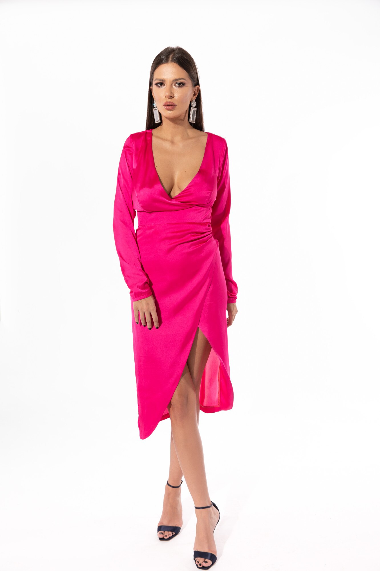 Rochie din matase, Cactus the brand, roz, 38 EU