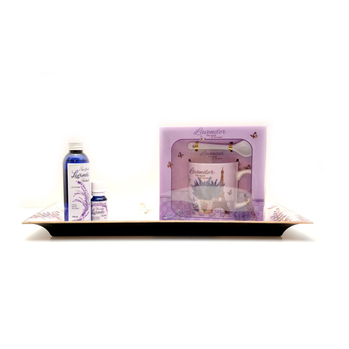 Set ulei esential lavanda 10 ml cu cana si lingurita decor