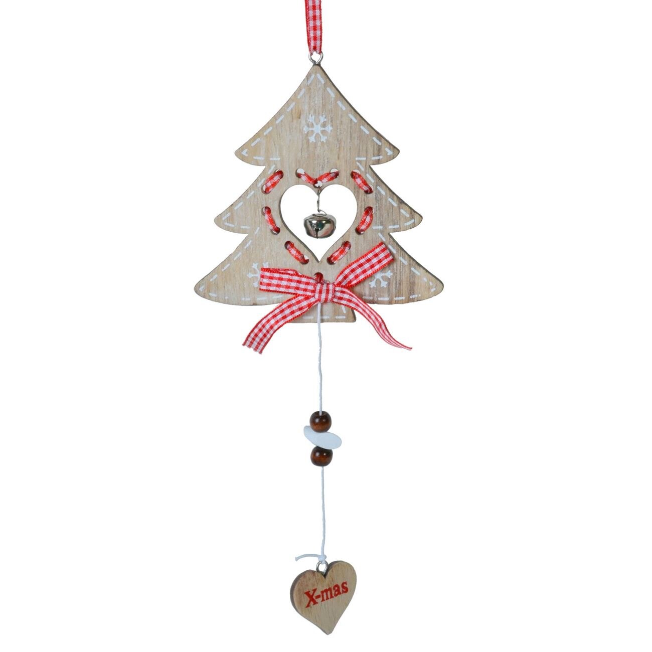 Figurina decorativa, Zola®, din lemn, pentru sarbatori, care atarna, bradut cu inimioara, 35 cm