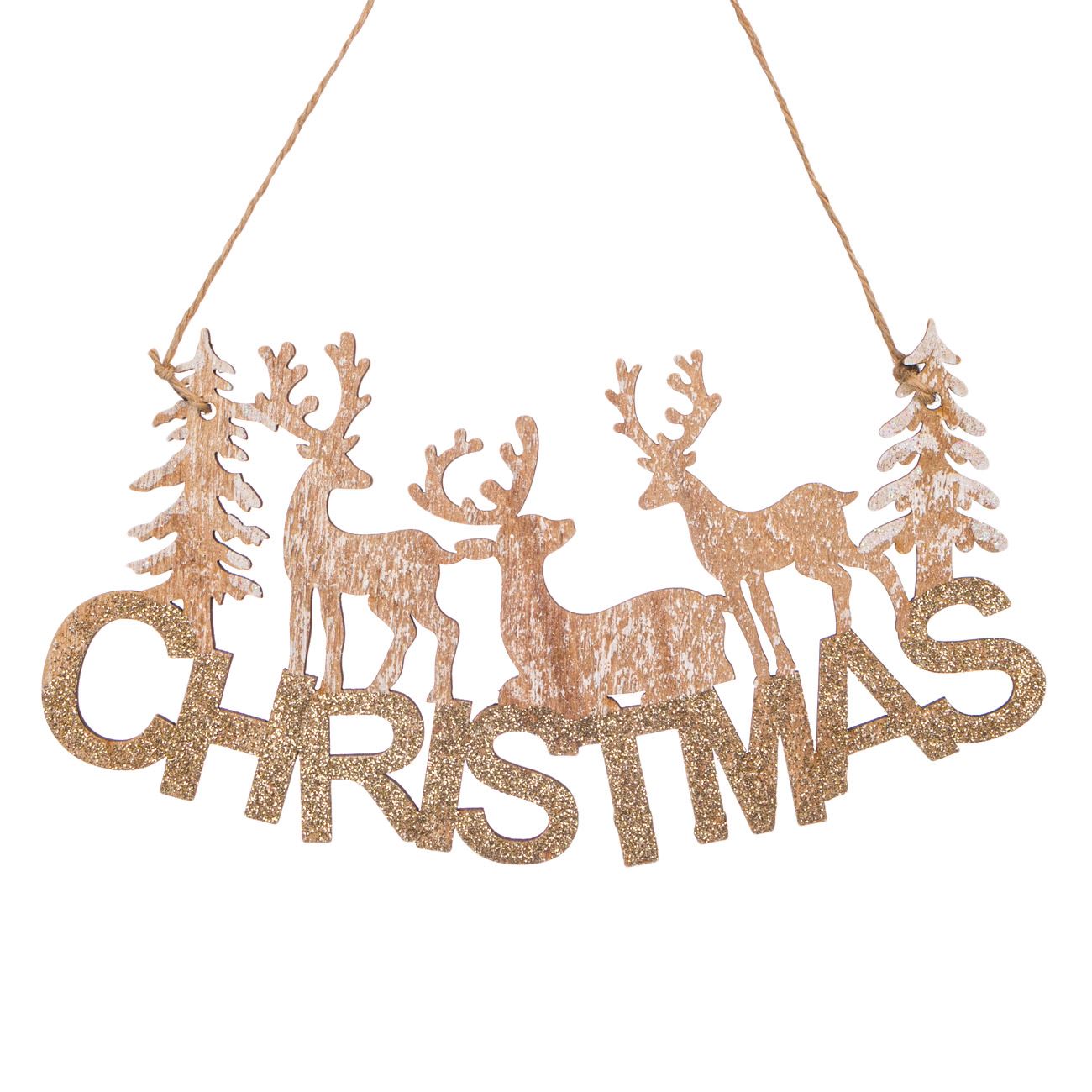 Figurina decorativa, Zola®, din lemn, pentru sarbatori, care atarna, Christmas cu reni, 22 cm
