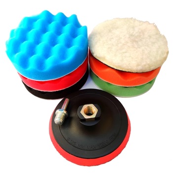 Set bureti polish auto 125mm cu taler M14, 5 discuri, calota bumbac si adaptor bormasina Set bureti polish auto 125mm cu taler M14, 5 discuri, calota bumbac si adaptor bormasina