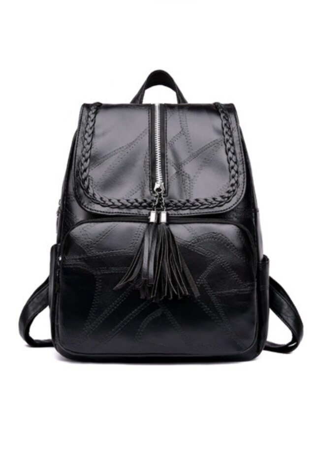 Rucsac Resse negru din piele ecologica, perfect pentru scoala, vacanta, 36 x 26 x 6 cm