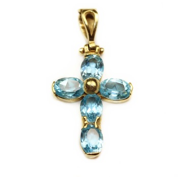 Pandantiv din aur galben 18k, Cruce cu pietre bleu Pandantiv din aur galben 18k, Cruce cu pietre bleu