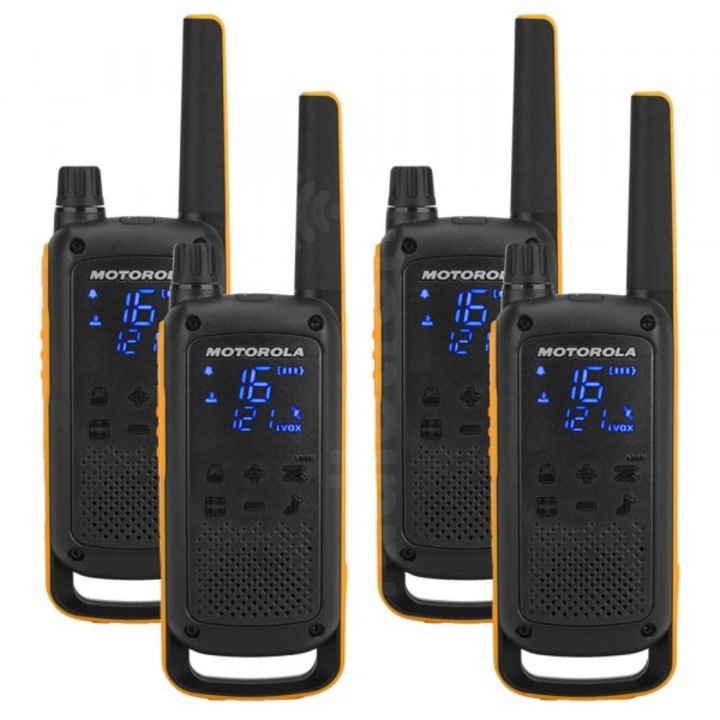 Motorola TALKABOUT T82 Extreme QUAD PACK rádiós készlet, 1 hordtáska 4-hez, Walkie-Talkie, PMR 446 MHz, fekete/sárga, 4