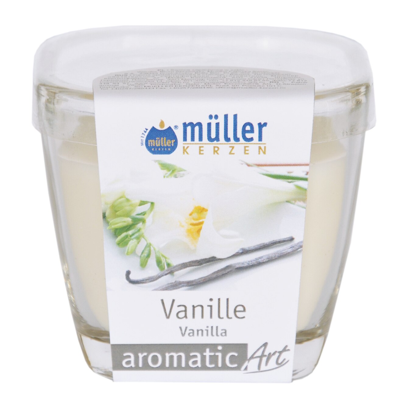 Lumanare in pahar de sticla, Mueller kerzen, cu aroma de vanilie