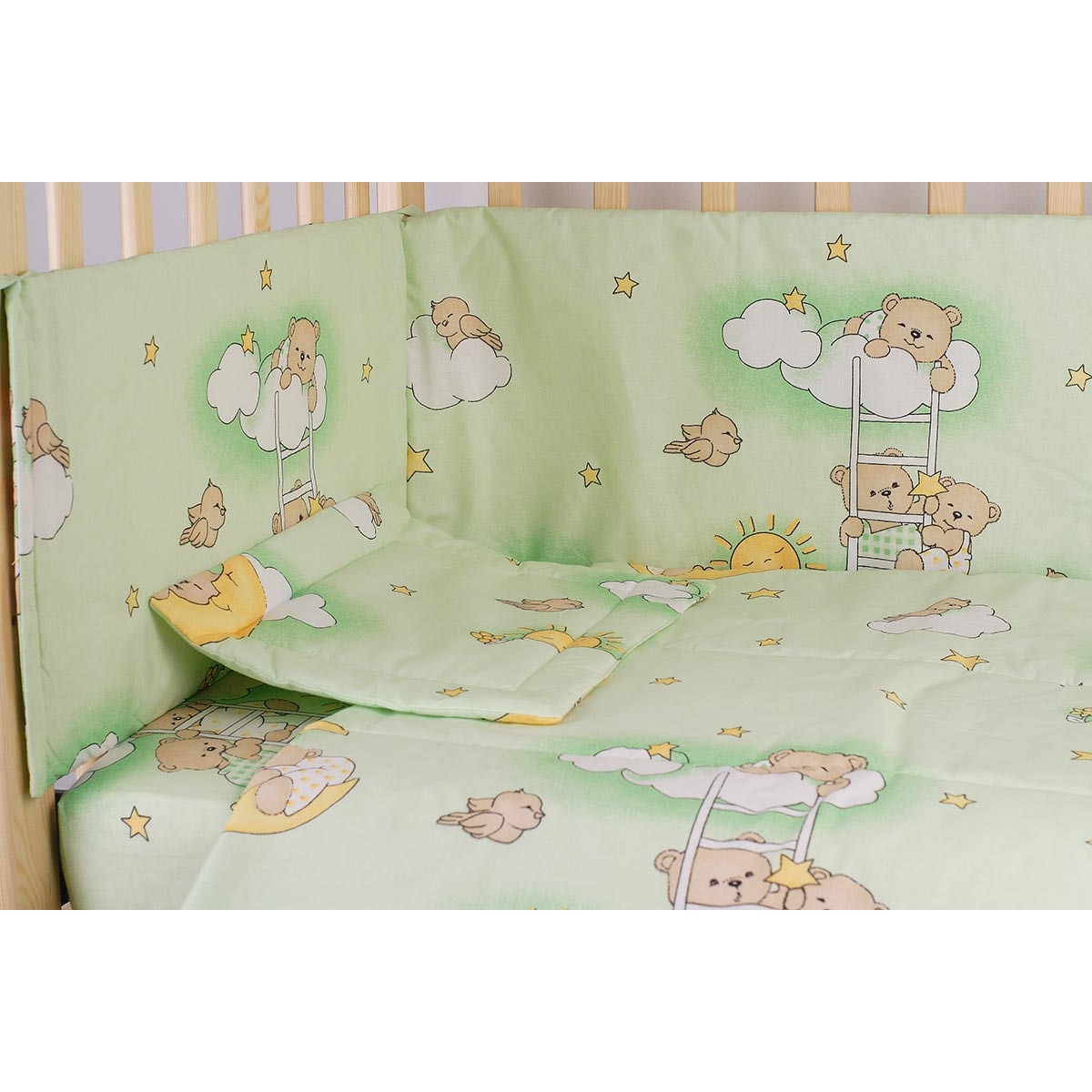 Lenjerie patut 3 piese, ursuletul somnoros, verde, 120 x 60 cm