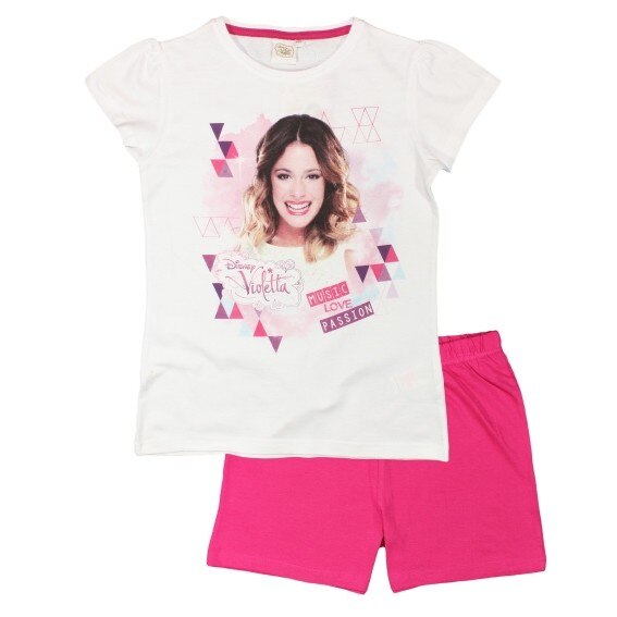 Pijama scurta Violetta, alba cu roz