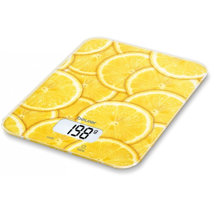 Cantar de bucatarie, Beurer, KS 19 Lemon, capacitate 5 kg, ecran LCD, Galben