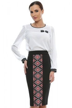 Fusta conica cu motive traditionale FS09, Negru Fusta conica cu motive traditionale FS09, Negru