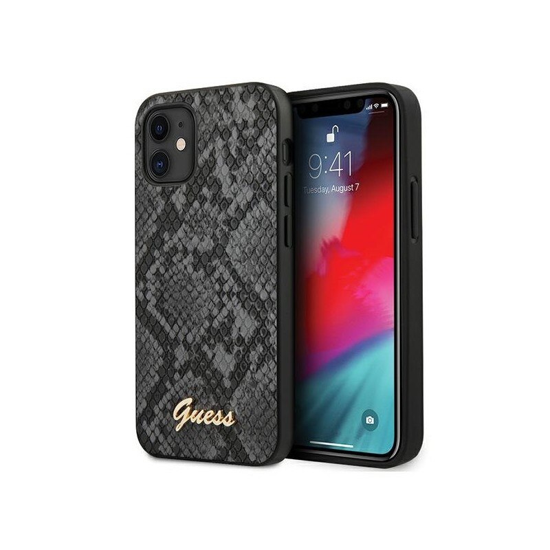 Husa Premium Originala Guess iPhone 12 Mini, Colectia Python, Negru - Guhcp12spusnsmlbk