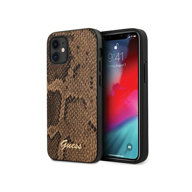 Husa Premium Originala Guess iPhone 12 Mini, Colectia Python, Maro - Guhcp12spusnsmlbr