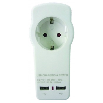 Adaptor priza Schuko MAKALON cu incarcator 2xUSB 2.1A Adaptor priza Schuko MAKALON cu incarcator 2xUSB 2.1A