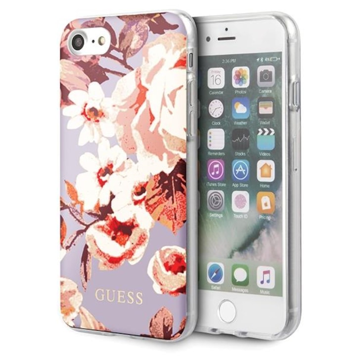 Apple iPhone 7 / 8 / SE (2020 / 2022) - Guess Flower Collection Shiny eredeti Guess telefontok, Lila