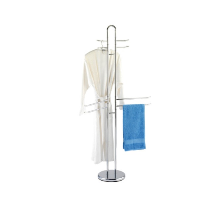 Cuier de baie Wenko, din metal, pentru halate si prosoape, Argintiu, dimensiune 31x40x168cm