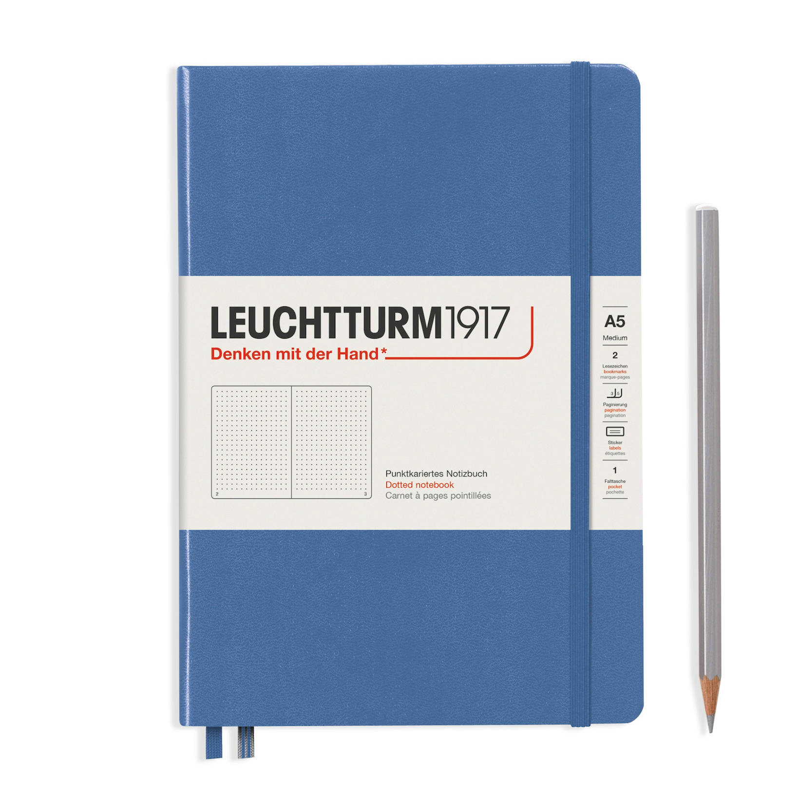 Notebook A5 Coperta Rigida, Albastru Denim, Liniatura Punctata, Leuchtturm1917