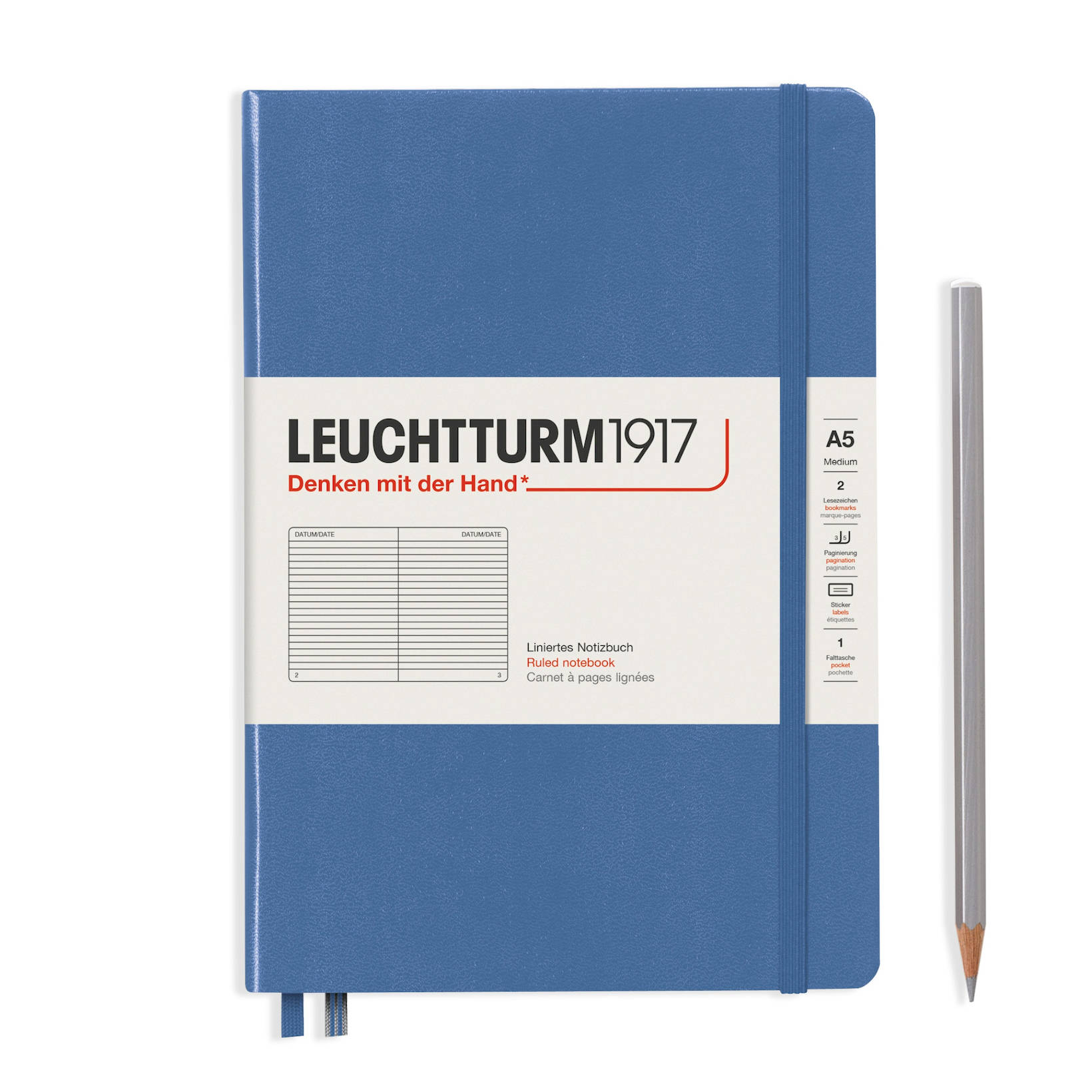 Notebook A5 Coperta Rigida, Albastru Denim, Dictando, Leuchtturm1917