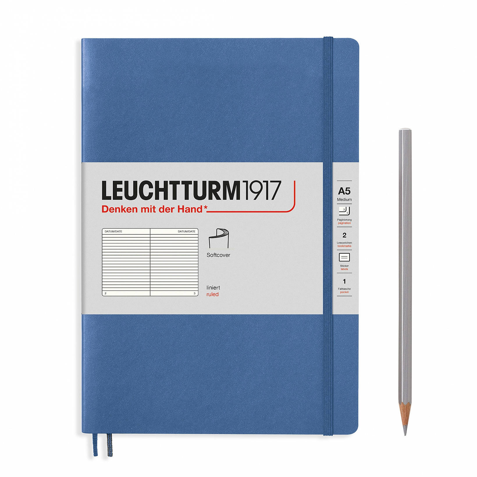 Notebook A5 Coperta Flexibila, Albastru Denim, Dictando, Leuchtturm1917