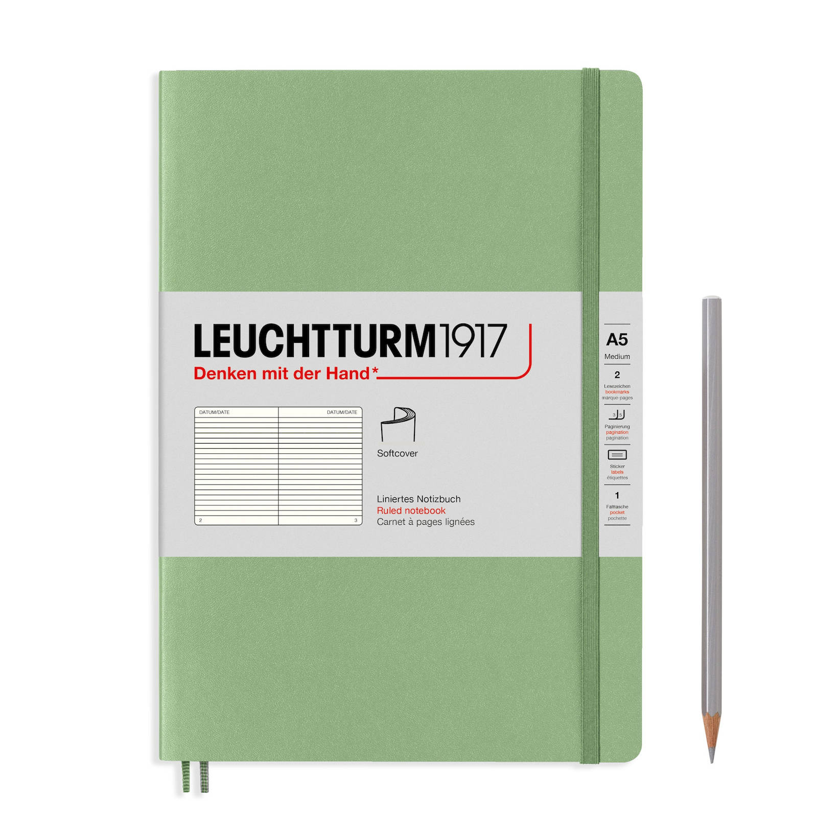 Notebook A5 Coperta Flexibila, Verde Pastel, Dictando, Leuchtturm1917