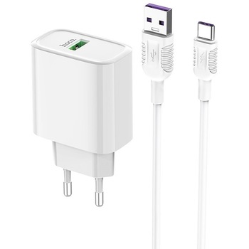 Incarcator retea Hoco C69A, 1xUSB, QC 3.0, 22.5W, super fast, cablu Type-C inclus, Alb Incarcator retea Hoco C69A, 1xUSB, QC 3.0, 22.5W, super fast, cablu Type-C inclus, Alb