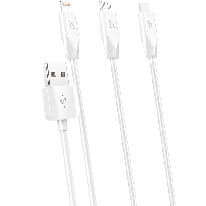 Cablu de date Hoco X1, 3 IN 1, 1m, Alb