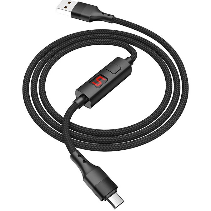 Cablu de date Hoco S13, MicroUSB cu display, 1.2m, Negru