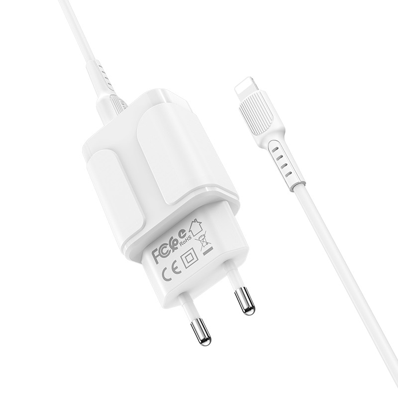 Incatcator retea Borofone A37A, 2XUSB + cablu Lightning, Alb